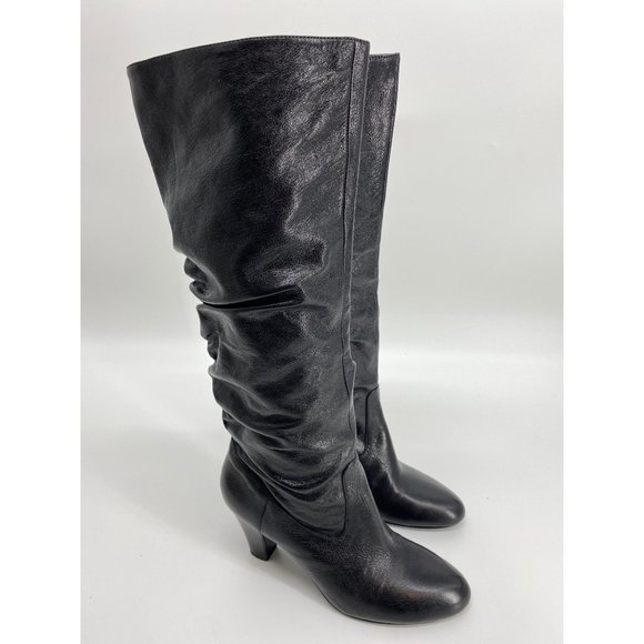Nine West Black Leather Slouch Boots Size 8M - Picture 1 of 5